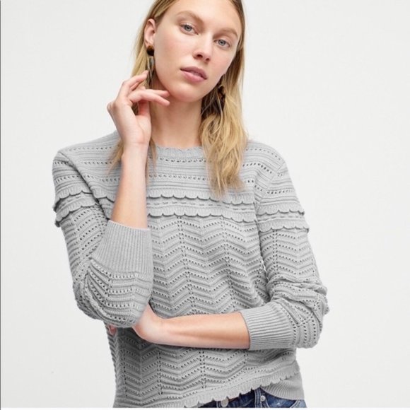 J. Crew Crewneck Scalloped Pointelle Sweater Small - Picture 1 of 7